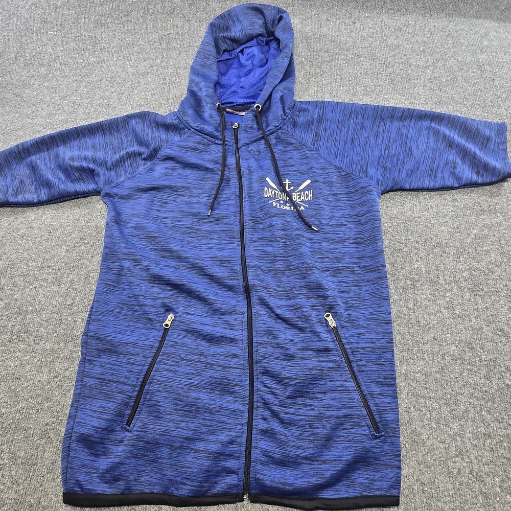 Basix Of America Hoodie Mens Medium Blue Daytona Ormond Beach Short Sleeve Zip